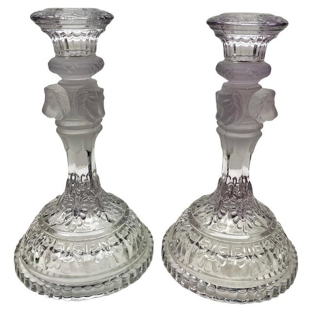 Art Nouveau Clear and Frosted Glass Candlesticks from Val Saint Lambert, 1900s, Set of 2 For Sale - Image 4 of 13