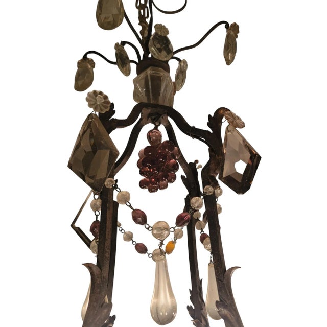 1920s Italian Iron and Crystal Chandelier With Crystal Fruits For Sale In Los Angeles - Image 6 of 13