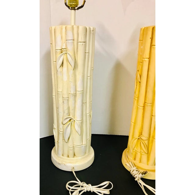 Boho Chic 1970s Mid-Century Ceramic Faux Bamboo Lamps - a Pair For Sale - Image 3 of 12