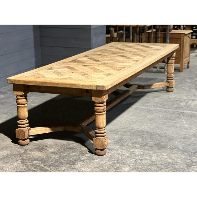 Oak Parquetry Top Farmhouse Dining Table, 1924 For Sale - Image 18 of 18