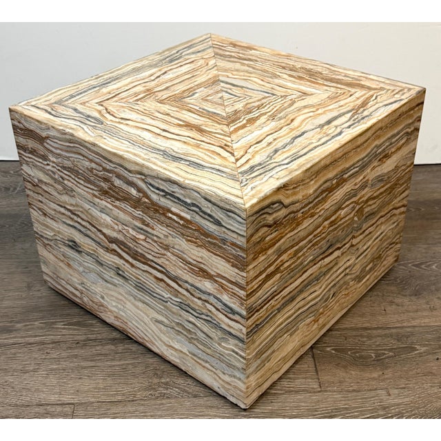 Pair Italian Specimen Travertino Oniciato Cube Side Tables, Style of Romeo Rega For Sale - Image 16 of 18