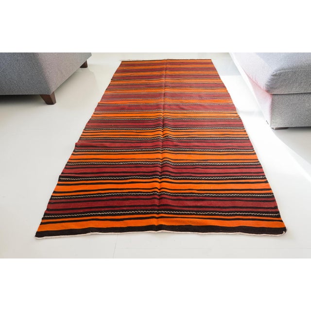 Mid 20th Century Bold Orange & Madder Red Flatweave Rug For Sale - Image 6 of 14