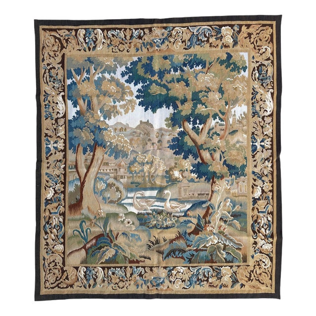 Handwoven Landscape with River and Birds Tapestry in the style of Aubusson, 2000 For Sale