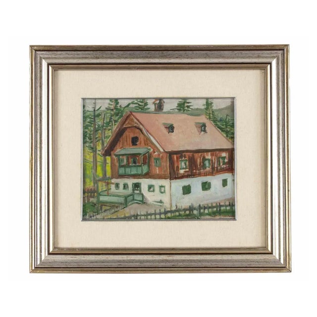 Unknown, Mountain House, Drawing in Tempera, Mid-20th Century, Framed For Sale