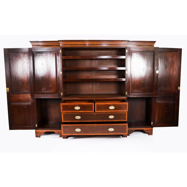Brown Antique 18th Century George III Flame Mahogany Breakfront Wardrobe, 1780s For Sale - Image 8 of 15
