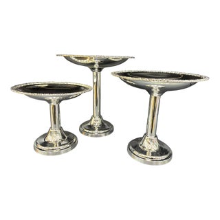 Tall Three-Piece Silver Plated Brass Dessert Stand Set, Set of 3 For Sale