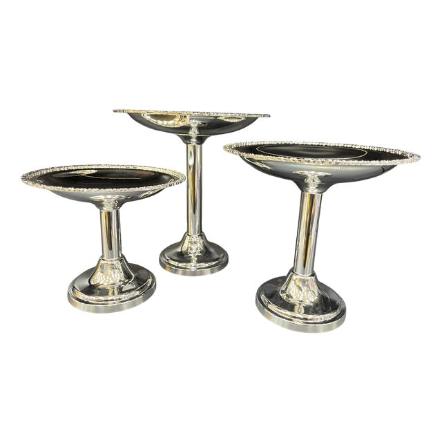 Tall Three-Piece Silver Plated Brass Dessert Stand Set, Set of 3 For Sale