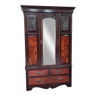 Victorian Mahogany & Burl Walnut Wardrobe C.1900 For Sale