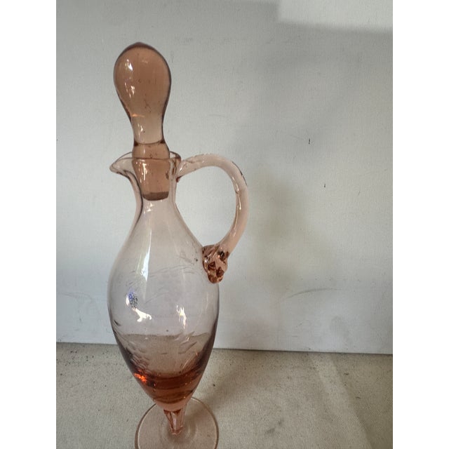 Mid-Century Modern 1970s Pink Depression Glass Petite Decanter For Sale - Image 3 of 7
