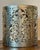 Beautiful wooden planter with a pierced and etched overlay of a silver-toned metal. Please see condition details noted....