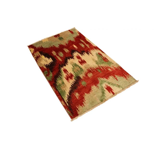 Contemporary 1990s Ikat Modern Red/Brown Wool Rug - 3'0 X 4'0 For Sale - Image 3 of 8