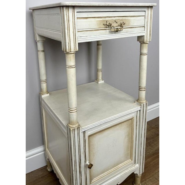 Antique French Oak Bedside Table with Marble Top For Sale - Image 4 of 14