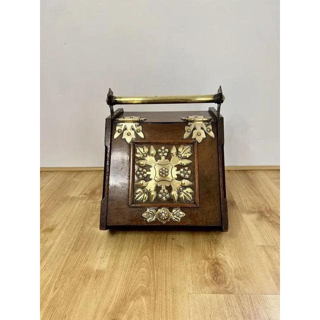 Wood Antique Victorian Walnut and Brass Coal Box, 1880s For Sale - Image 7 of 9