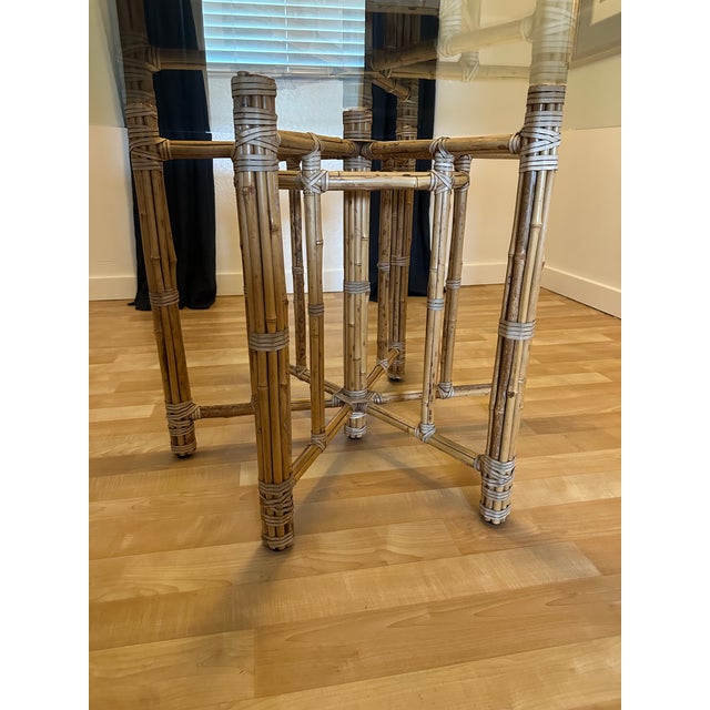 1990s Unmarked McGuire Organic Modern Bamboo & Rattan Circular Dining Table With Glass Top For Sale - Image 10 of 12