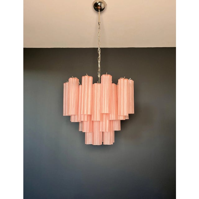 2020s Murano Style Glass Tube Chandelier, 36 Pink Etched Glass Tube For Sale - Image 5 of 6