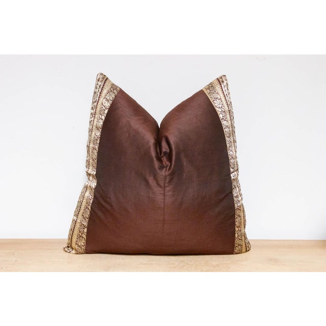 1990s Night Brown Festive Silk Euro Pillow Cover For Sale - Image 5 of 8