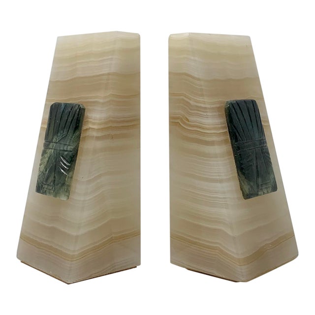 Vintage Onyx Bookends With Aztec Medallion a Pair Chairish