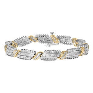 14K Two Tone Gold 3.00 Cttw Diamond Multi Row and S Link Bracelet (H-I Color, I1-I2 Clarity) - 7" Inches For Sale