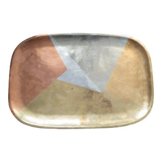 Mid-Century Modern MCM Mixed Metal Serving Tray by Los Castillos Taxco For Sale