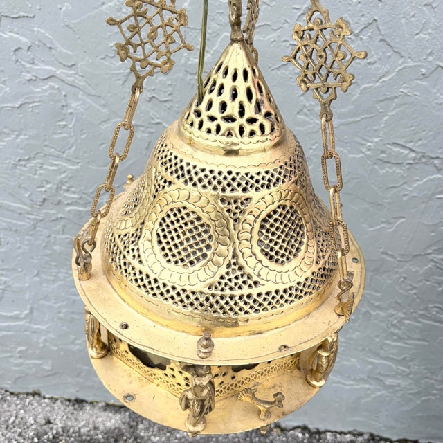 Brass Vintage Moroccan Middle Eastern Style Brass Pendant Lamp For Sale - Image 8 of 11