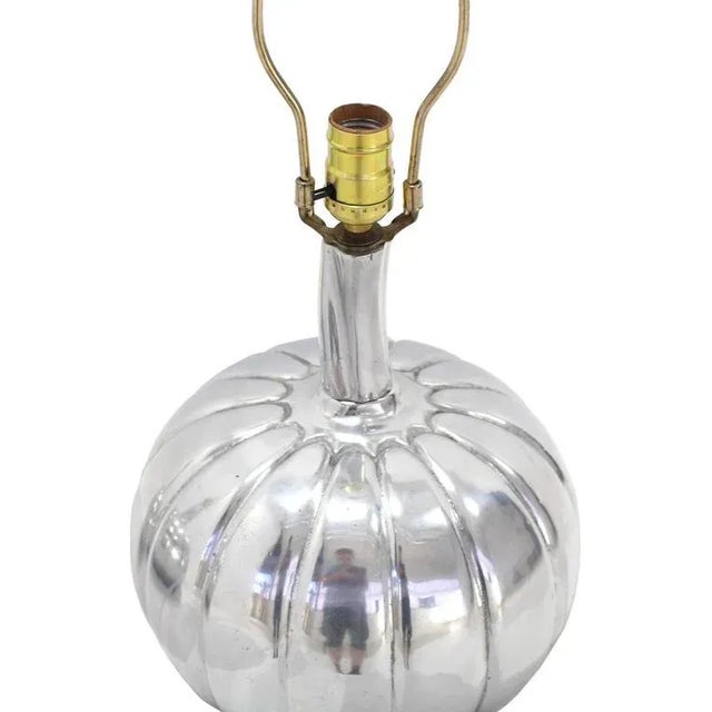 Early 20th Century Vintage Metal Pumpkin Shape Table Lamps- a Pair For Sale - Image 4 of 5