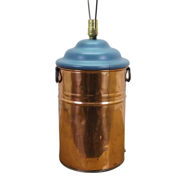 Antique copper boiler water tank lamp. Originally made in the late 19th or early 20th century as a functional pressure...