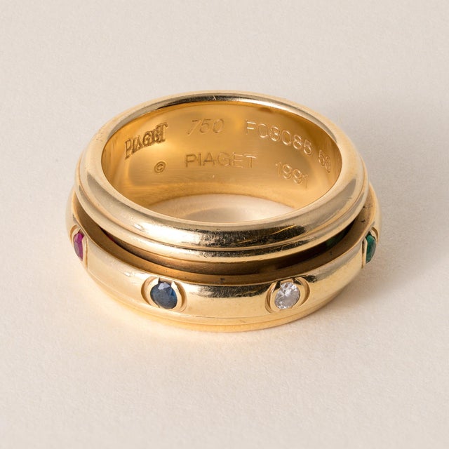 Modern Late 20th Century Piaget Possession 18k Gold Diamond and Gemstone Spinner Ring Band, Size 6.5 For Sale - Image 3 of 6