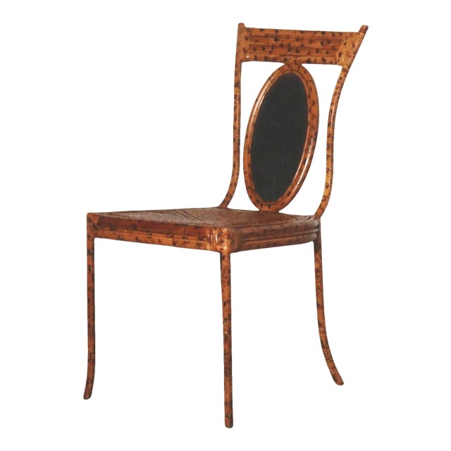 1970's Spotted Bamboo and Wrapped Rattan Iron Side Chair For Sale