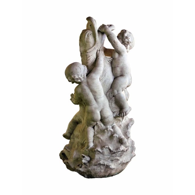 Antique Italian Carved Marble Fountain Depicting Putti Wrestling a Dolphin For Sale - Image 12 of 13