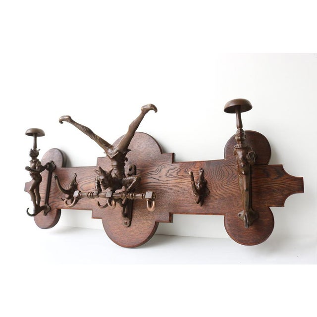 Victorian Oak Wall Coat Rack with Cast Iron, 1890s For Sale - Image 9 of 16