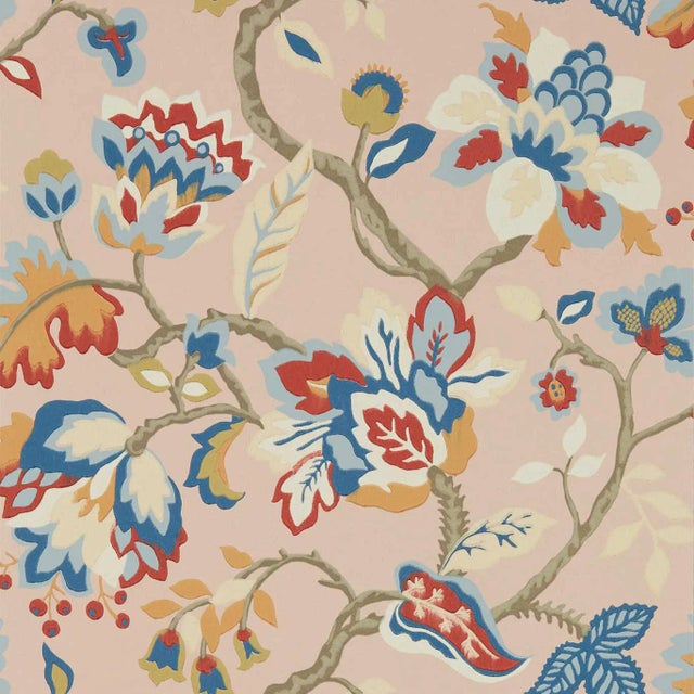 Sanderson Amanpuri Wallpaper in Salmon/Dove Blue For Sale