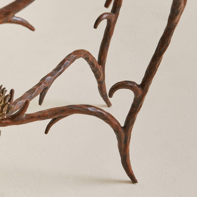 French Bronze + Chiseled Glass Console Table with Pinecone Detail, 1970s For Sale In Chicago - Image 6 of 10