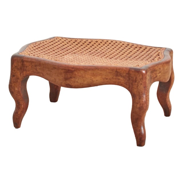Antique French Cane Foot Stool For Sale