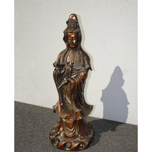 Vintage Quan Yin Bronze Colored Statue Guan Yin For Sale - Image 13 of 13