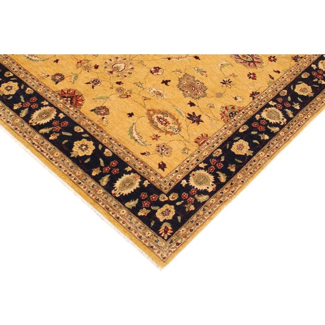 Textile 1990s Bohemien Ziegler Gold Blue Hand-Knotted Wool Rug - 9'0'' X 11'6'' For Sale - Image 7 of 8
