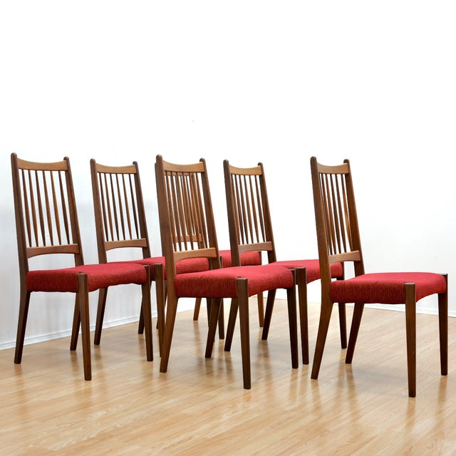 1960s Set of Six Danish Modern Dining Chairs in Teak & Red For Sale In Los Angeles - Image 6 of 11