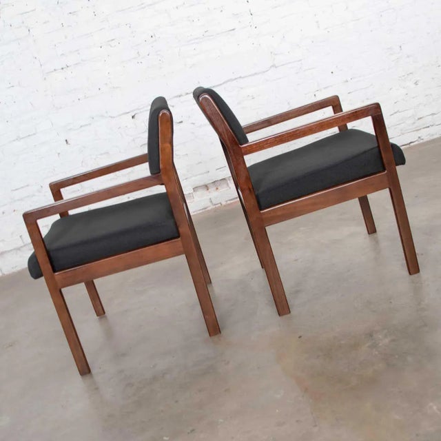 Vintage Modern Armchairs Black & Walnut Tone Wood by Haworth - A Pair For Sale - Image 6 of 13