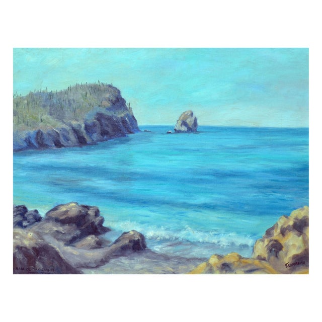 Mid Century Baja de San Carlos Landscape, Original Oil on Linen Baja, California landscape painting by Theron Trombeau...
