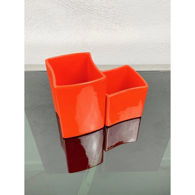Orange Orange Ceramic Vase by Franco Bettonica for Gabbianelli, Italy, 1970s, Set of 2 For Sale - Image 8 of 15