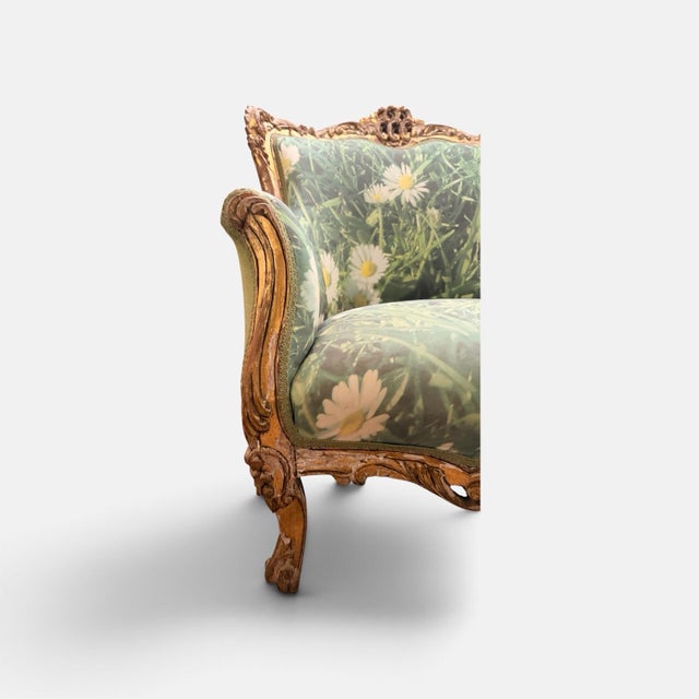 Modern Maximalist Carved Giltwood Armchair in Avant-Garde Daisy Meadow Floral For Sale - Image 10 of 10