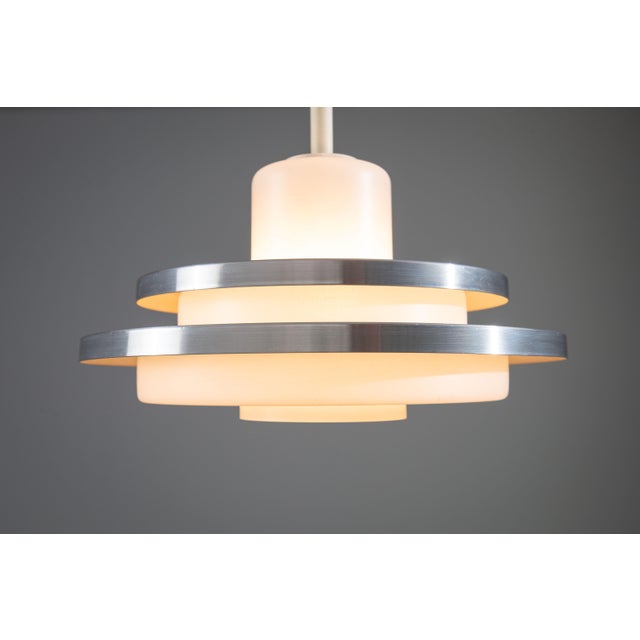 1960s German Pendant in Opal Glass with Decorative Aluminium Discs from Doria Leuchten, 1960s For Sale - Image 5 of 12