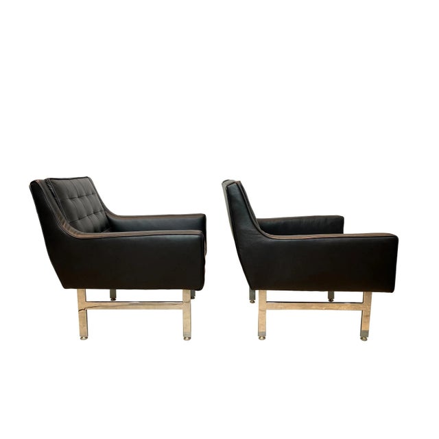 Italian Mid-Century Lounge Chairs-Chrome Base-Newly Upholstered in Italian Leather - a Pair For Sale - Image 3 of 6