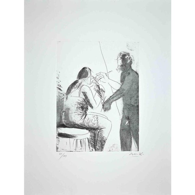 In the Atelier is an original etching realized by Giacomo Manzù in 1968. Hand Signed and numbered. Edition 26/125....