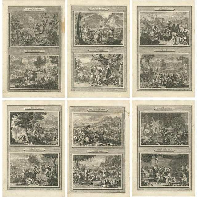 Genesis Narrative Engravings Set – Mortier Amsterdam, Flood to Babel Scenes 1700: This rare and visually compelling set of...