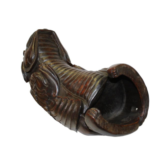 1990s Chinese Bamboo Carved Artistic Foo Dog Figure Display For Sale - Image 5 of 6