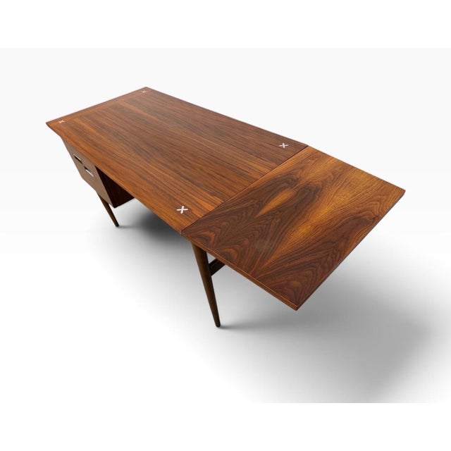 Brown Mid-Century Modern American of Martinsville Accord Walnut Drop-Leaf Desk For Sale - Image 8 of 12