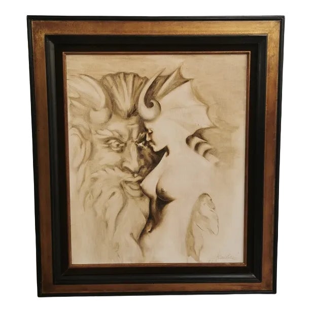 Figurative Painting of Man & Woman, Oil on Canvas, Framed For Sale
