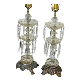 Antique Bohemian Cut Crystal Pendants Table Lamps Gitandoles For Sale