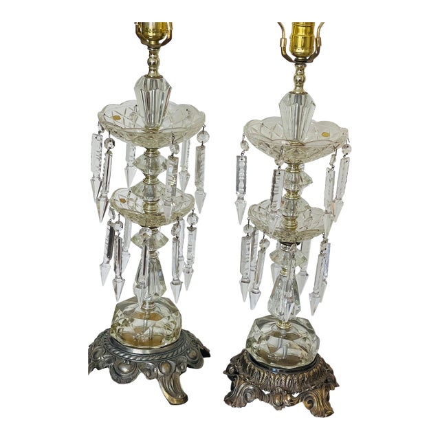 Antique Bohemian Cut Crystal Pendants Table Lamps Gitandoles For Sale