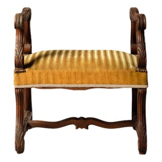 1900s French Wood & Upholstered Stool For Sale